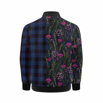 Home (Hume) Family Crest Tartan Kid Bomber Jacket Scottish Thistle Flower Pattern Half Style