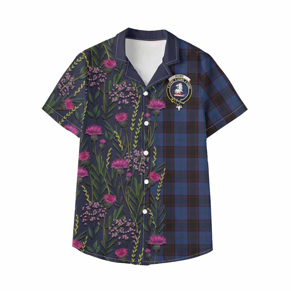 Home (Hume) Family Crest Tartan Kid Hawaiian Shirt Scottish Thistle Flower Pattern Half Style - Tartan Vibes Clothing