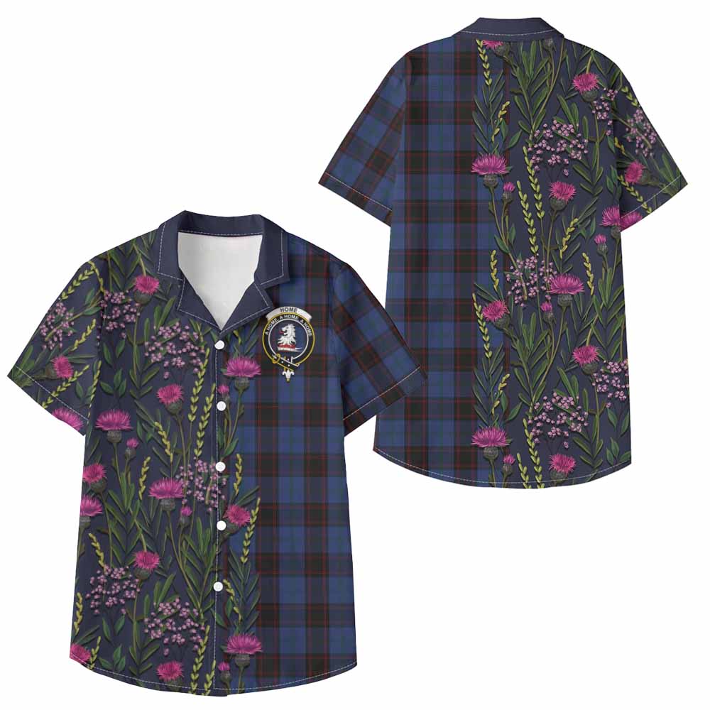 Home (Hume) Family Crest Tartan Kid Hawaiian Shirt Scottish Thistle Flower Pattern Half Style - Tartan Vibes Clothing