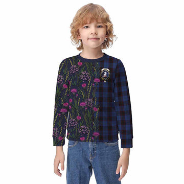 Home (Hume) Family Crest Tartan Kid Knitted Sweatshirt Scottish Thistle Flower Pattern Half Style