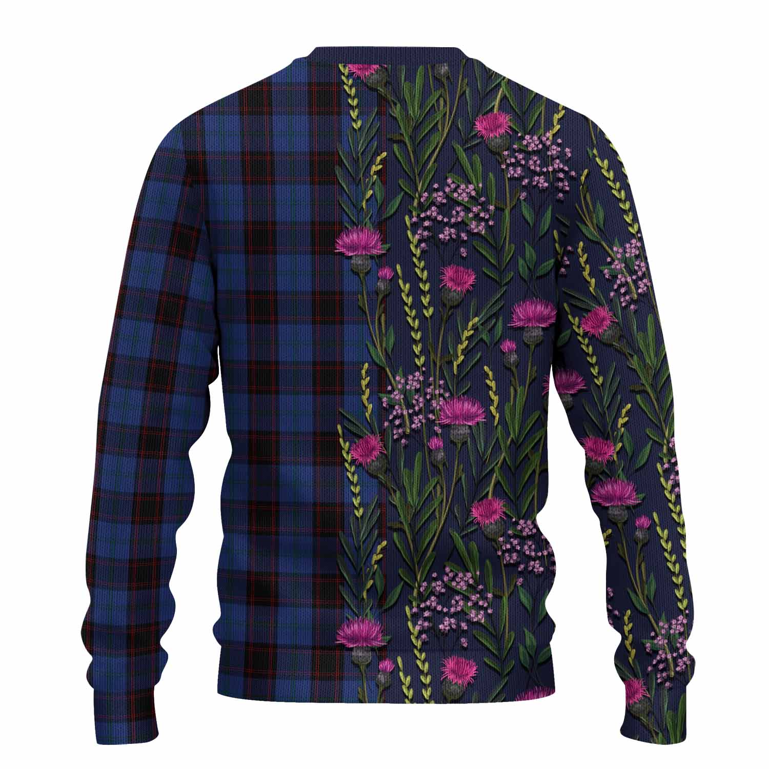 Home (Hume) Family Crest Tartan Knitted Sweater Scottish Thistle Flower Pattern Half Style - Tartan Vibes Clothing
