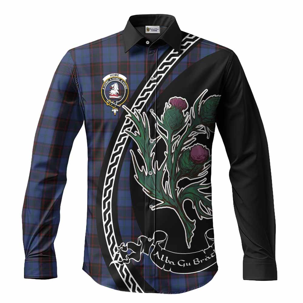 Home (Hume) Family Crest Tartan Long Sleeve Button Shirts Alba Thistle Inspired - Tartan Vibes Clothing