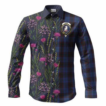 Home (Hume) Family Crest Tartan Long Sleeve Button Shirts Scottish Thistle Flower Pattern Half Style