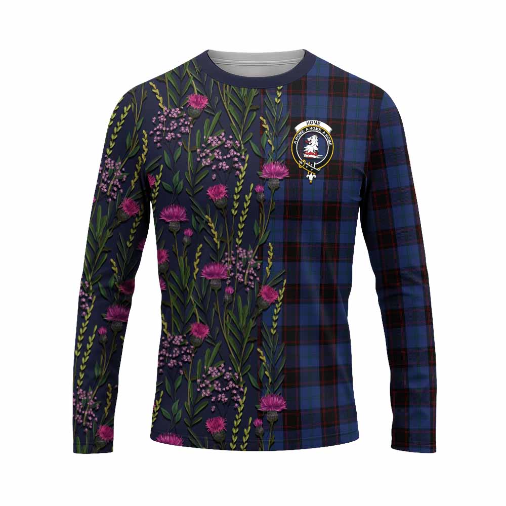 Home (Hume) Family Crest Tartan Long Sleeve T-Shirt Scottish Thistle Flower Pattern Half Style - Tartan Vibes Clothing