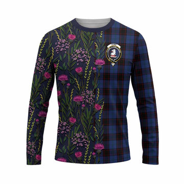 Home (Hume) Family Crest Tartan Long Sleeve T-Shirt Scottish Thistle Flower Pattern Half Style - Tartan Vibes Clothing