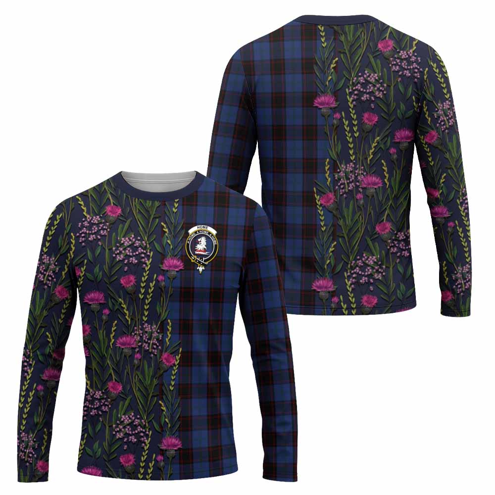Home (Hume) Family Crest Tartan Long Sleeve T-Shirt Scottish Thistle Flower Pattern Half Style - Tartan Vibes Clothing