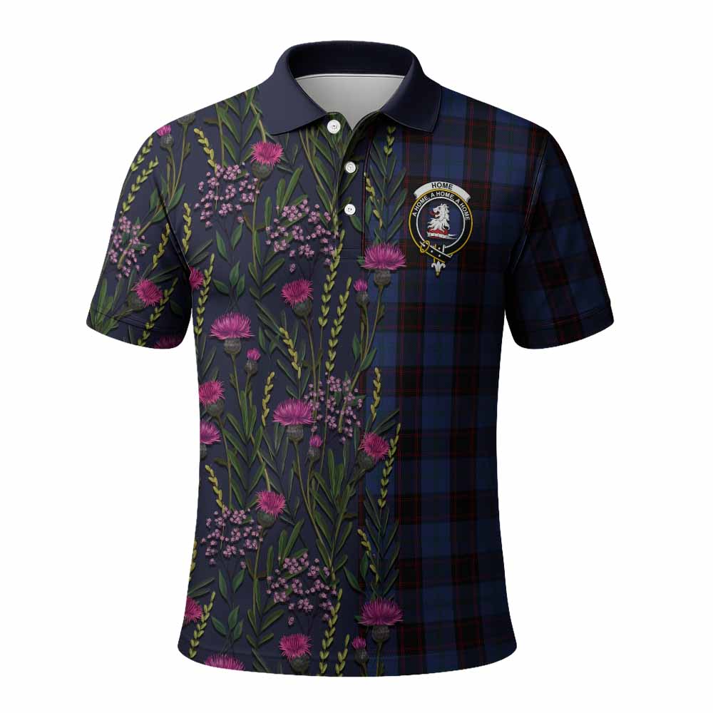 Home (Hume) Family Crest Tartan Polo Shirt Scottish Thistle Flower Pattern Half Style - Tartan Vibes Clothing