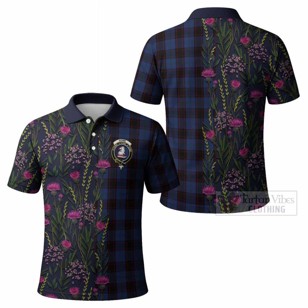 Home (Hume) Family Crest Tartan Polo Shirt Scottish Thistle Flower Pattern Half Style - Tartan Vibes Clothing