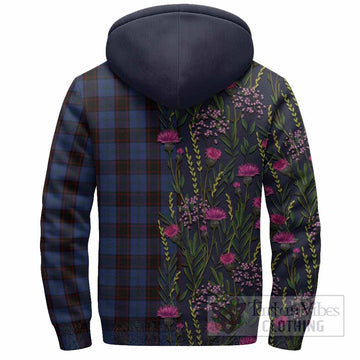 Home (Hume) Family Crest Tartan Sherpa Hoodie Scottish Thistle Flower Pattern Half Style