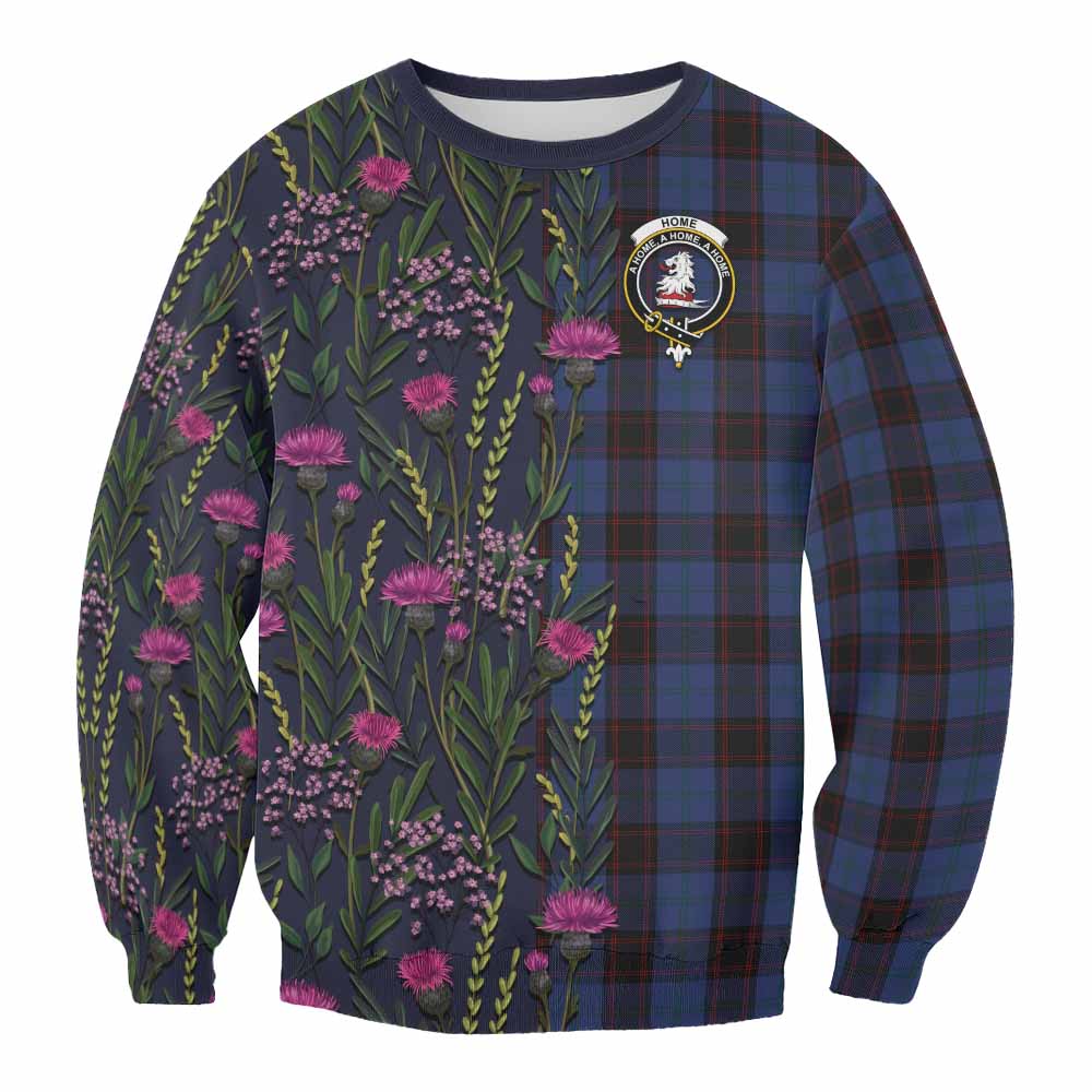 Home (Hume) Family Crest Tartan Sweatshirt Scottish Thistle Flower Pattern Half Style - Tartan Vibes Clothing