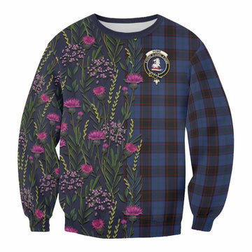 Home (Hume) Family Crest Tartan Sweatshirt Scottish Thistle Flower Pattern Half Style