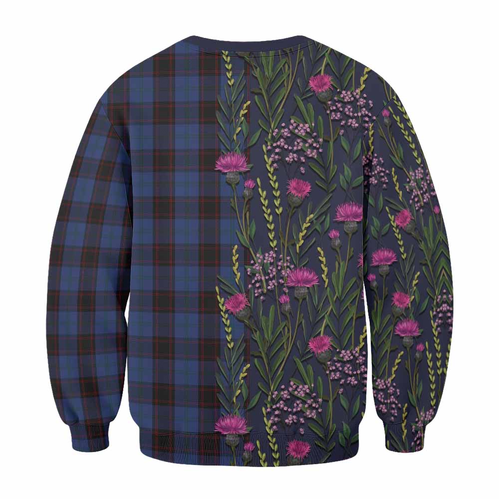 Home (Hume) Family Crest Tartan Sweatshirt Scottish Thistle Flower Pattern Half Style - Tartan Vibes Clothing