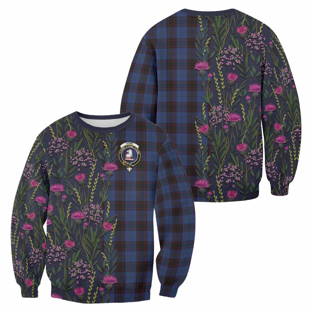 Home (Hume) Family Crest Tartan Sweatshirt Scottish Thistle Flower Pattern Half Style - Tartan Vibes Clothing
