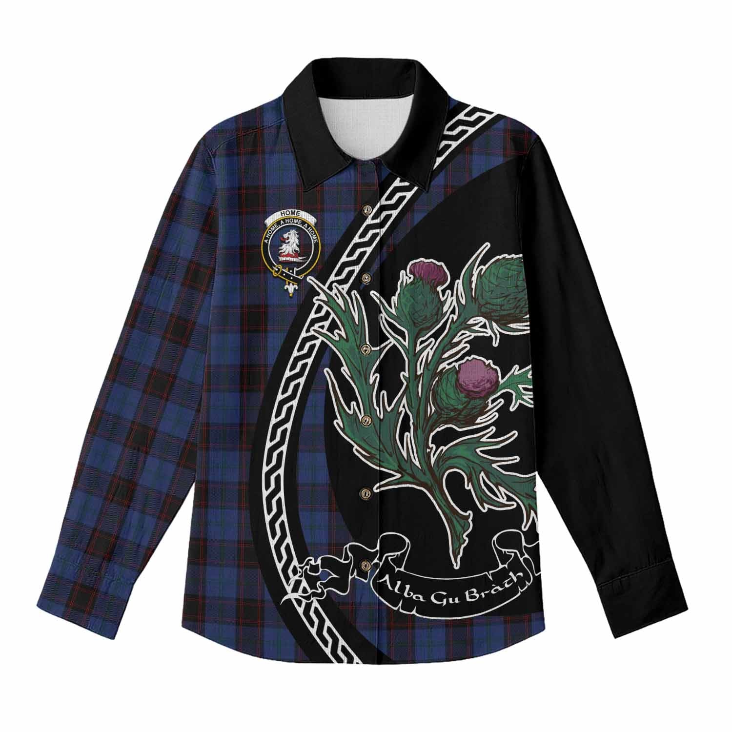 Home (Hume) Family Crest Tartan Women Casual Shirt Alba Thistle Inspired - Tartan Vibes Clothing