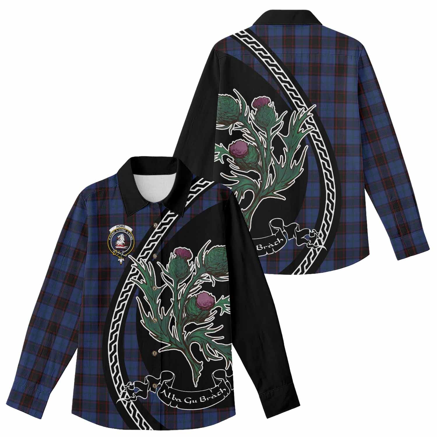 Home (Hume) Family Crest Tartan Women Casual Shirt Alba Thistle Inspired - Tartan Vibes Clothing