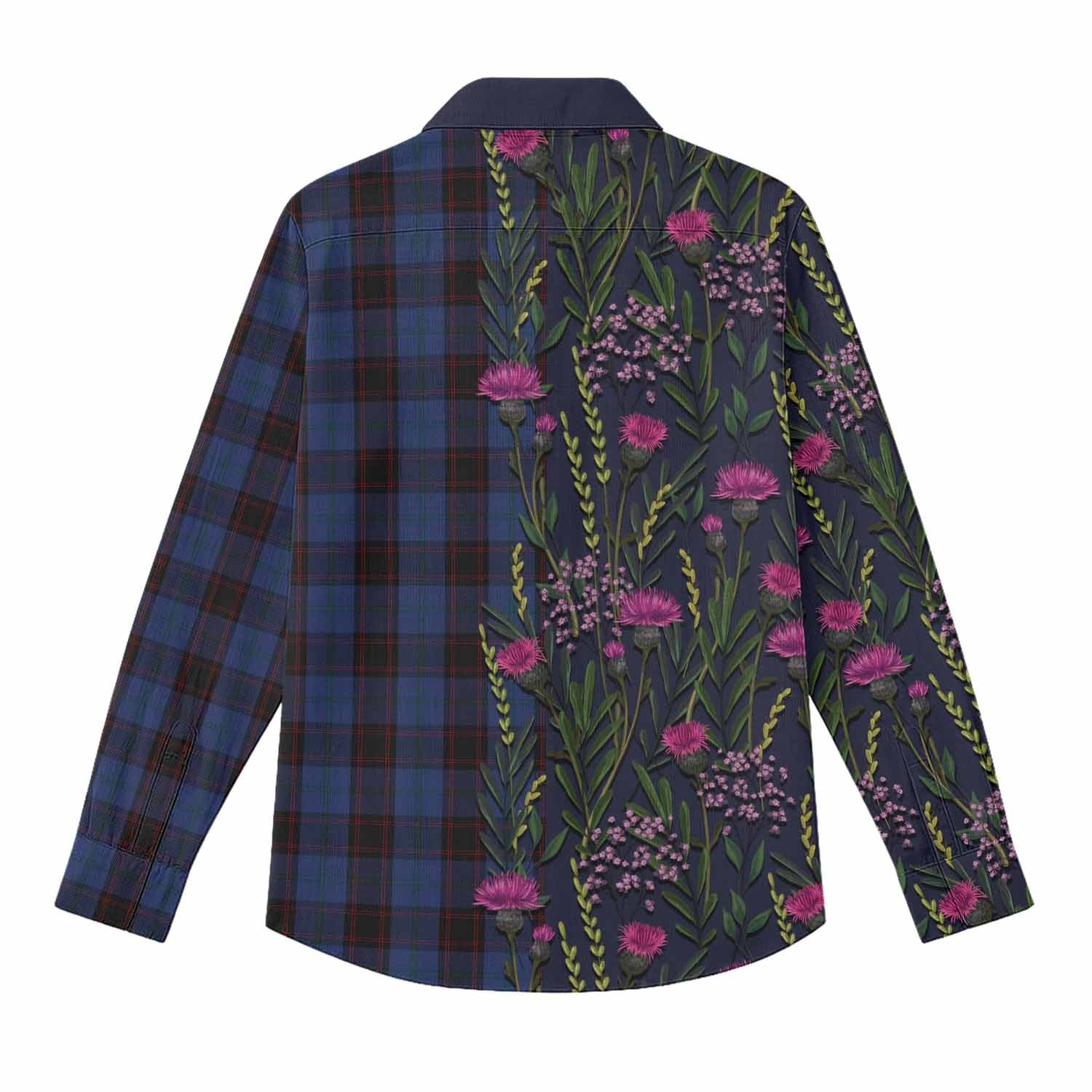 Home (Hume) Family Crest Tartan Women Casual Shirt Scottish Thistle Flower Pattern Half Style - Tartan Vibes Clothing