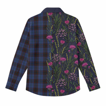 Home (Hume) Family Crest Tartan Women Casual Shirt Scottish Thistle Flower Pattern Half Style - Tartan Vibes Clothing