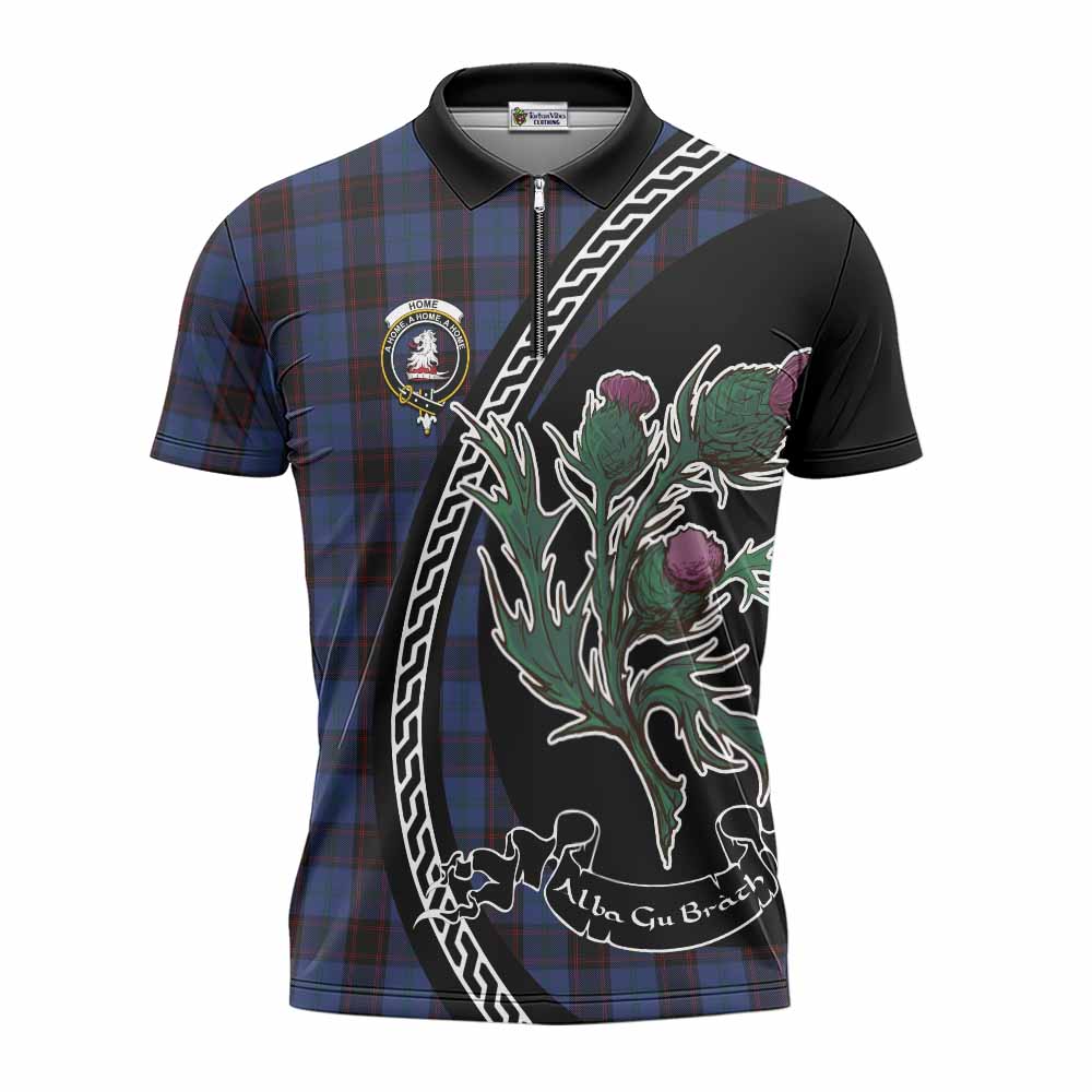 Home (Hume) Family Crest Tartan Zipper Polo Shirt Alba Thistle Inspired - Tartan Vibes Clothing