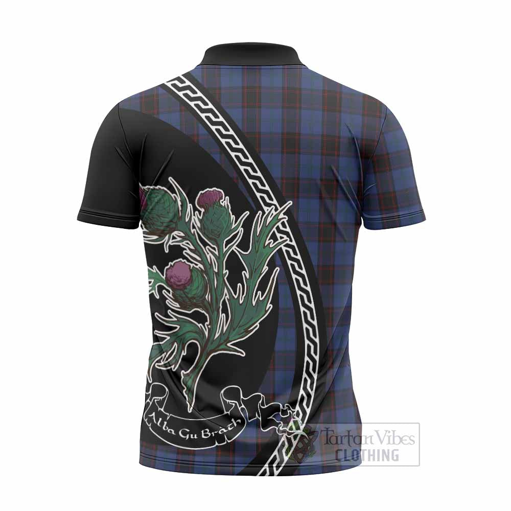 Home (Hume) Family Crest Tartan Zipper Polo Shirt Alba Thistle Inspired - Tartan Vibes Clothing