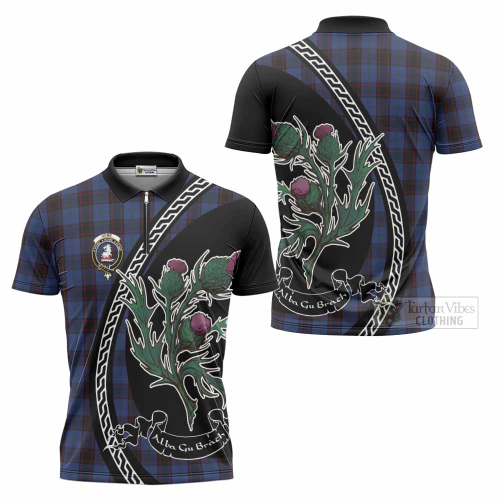 Home (Hume) Family Crest Tartan Zipper Polo Shirt Alba Thistle Inspired - Tartan Vibes Clothing