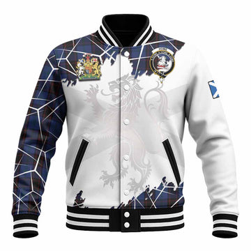 Home (Hume) Tartan Baseball Jacket with Family Crest and Lion Rampant Grunge Style