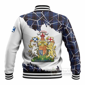 Home (Hume) Tartan Baseball Jacket with Family Crest and Lion Rampant Grunge Style