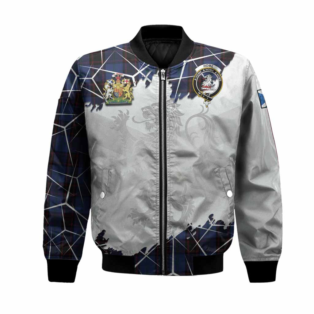 Home (Hume) Tartan Bomber Jacket with Family Crest and Lion Rampant Grunge Style