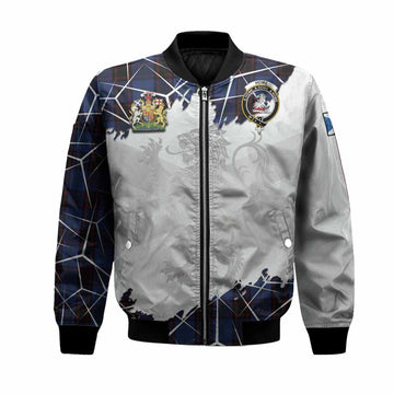 Home (Hume) Tartan Bomber Jacket with Family Crest and Lion Rampant Grunge Style