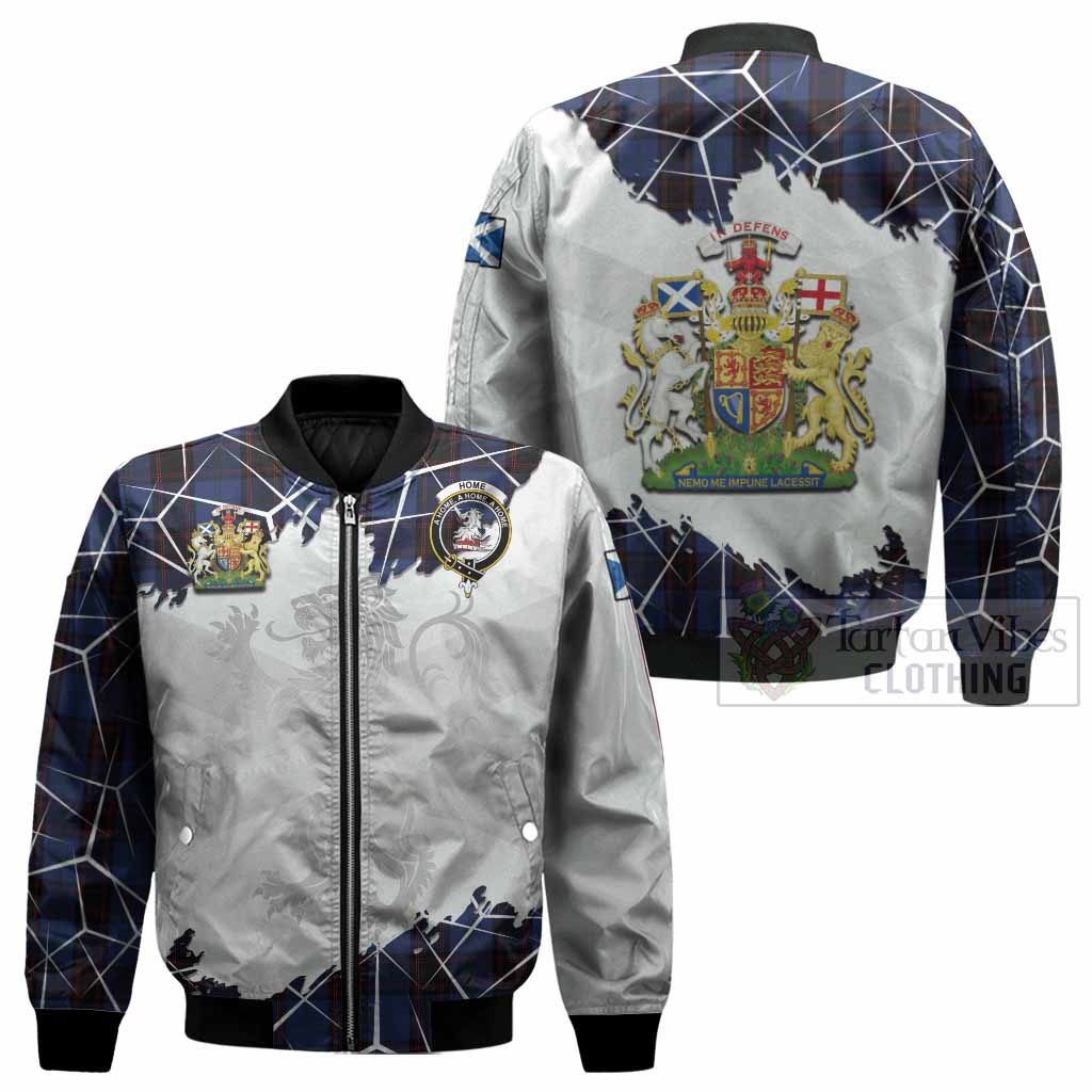 Home (Hume) Tartan Bomber Jacket with Family Crest and Lion Rampant Grunge Style