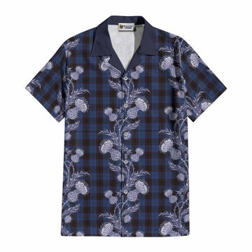 Home (Hume) Tartan Cotton Hawaiian Shirt Seamless Scottish Thistle Flowers