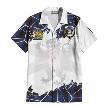 Home (Hume) Tartan Cotton Hawaiian Shirt with Family Crest and Lion Rampant Grunge Style