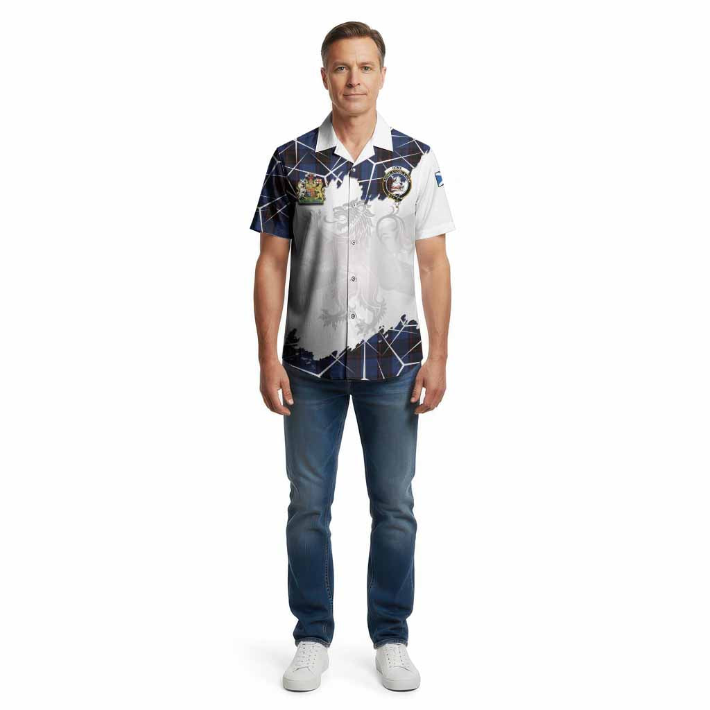 Home (Hume) Tartan Cotton Hawaiian Shirt with Family Crest and Lion Rampant Grunge Style