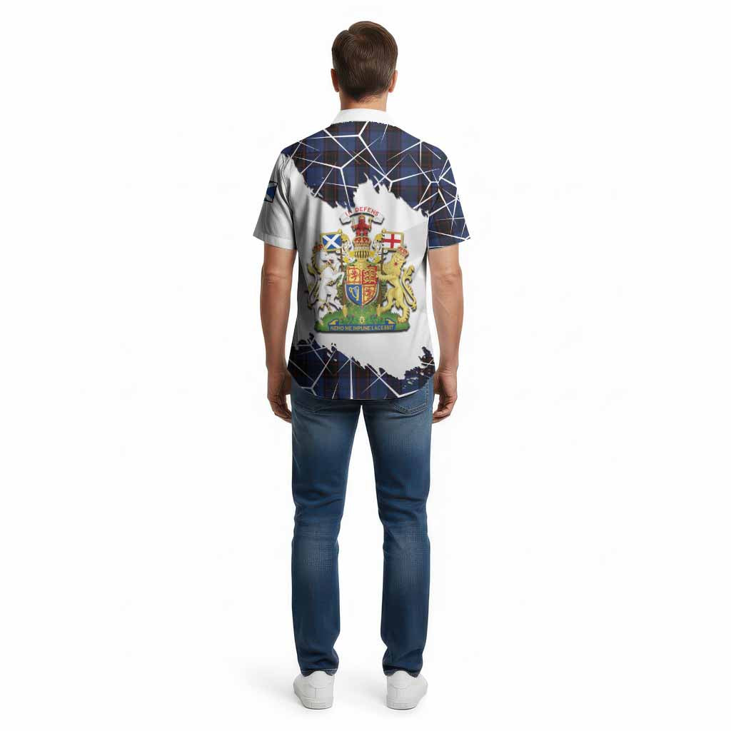 Home (Hume) Tartan Cotton Hawaiian Shirt with Family Crest and Lion Rampant Grunge Style