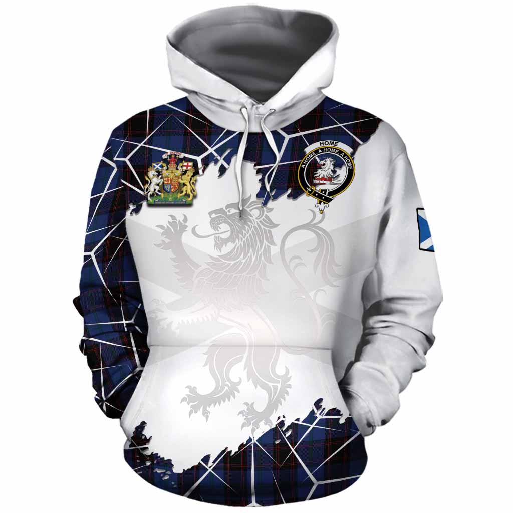 Home (Hume) Tartan Cotton Hoodie with Family Crest and Lion Rampant Grunge Style