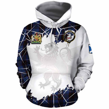 Home (Hume) Tartan Cotton Hoodie with Family Crest and Lion Rampant Grunge Style
