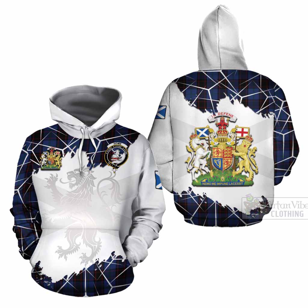 Home (Hume) Tartan Cotton Hoodie with Family Crest and Lion Rampant Grunge Style