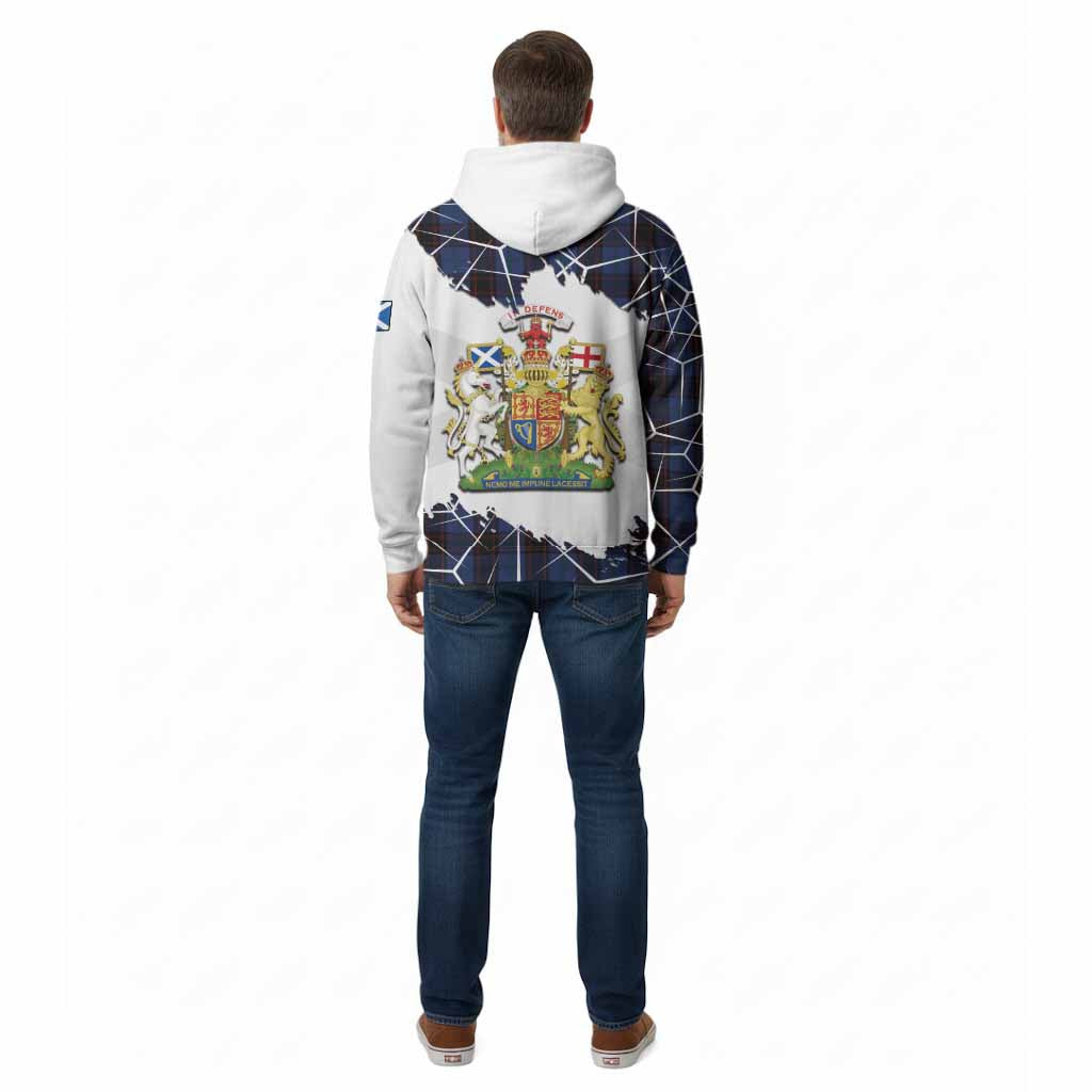 Home (Hume) Tartan Cotton Hoodie with Family Crest and Lion Rampant Grunge Style