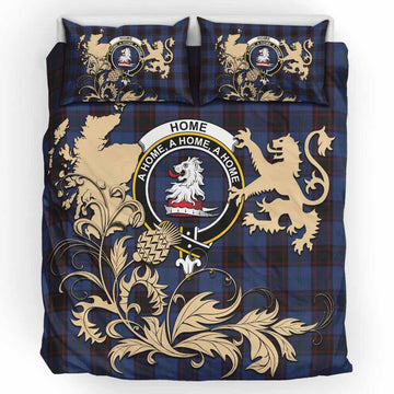Home (Hume) Tartan Crest Bedding Set with Scottish Iconic Symbols 