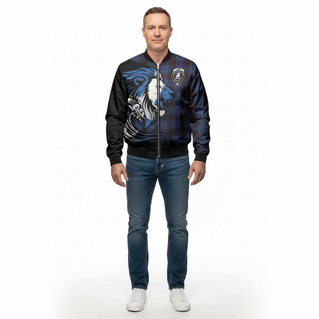 Home (Hume) Tartan Crest Bomber Jacket Scottish Golden Lions Wave Flow