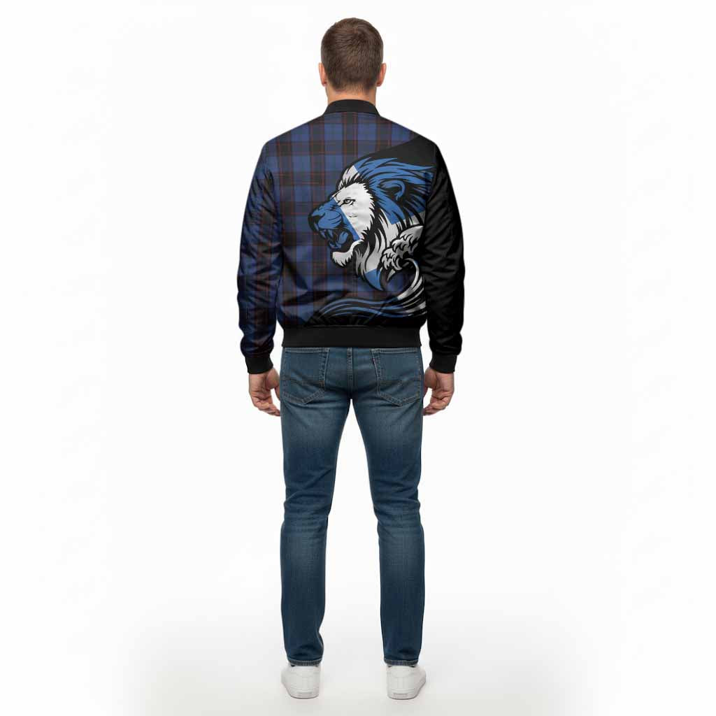 Home (Hume) Tartan Crest Bomber Jacket Scottish Golden Lions Wave Flow