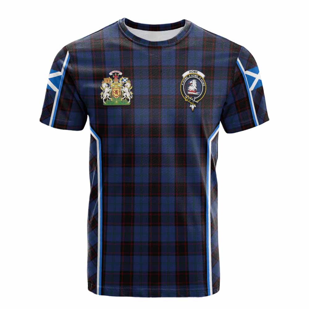 Home (Hume) Tartan Crest Cotton T-shirt Scotland Coat of Arm Flag Style - Tartan Vibes Clothing