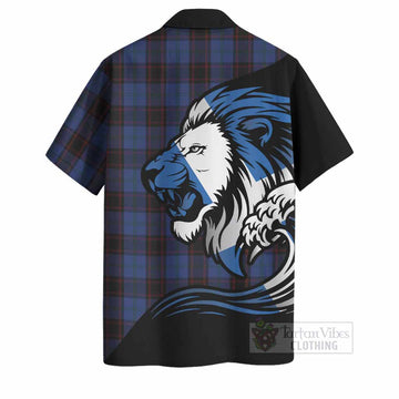 Home (Hume) Tartan Crest Hawaiian Shirt Scottish Golden Lions Wave Flow