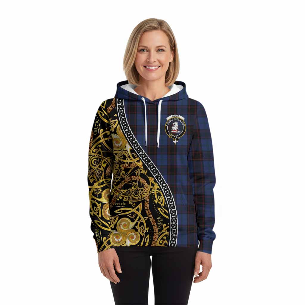 Home (Hume) Tartan Crest Hoodie Celtic Knot and Triple Trickle Spiral Symbols