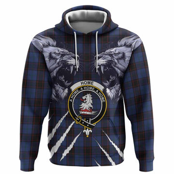 Home (Hume) Tartan Crest Hoodie Ferocious Lion Style