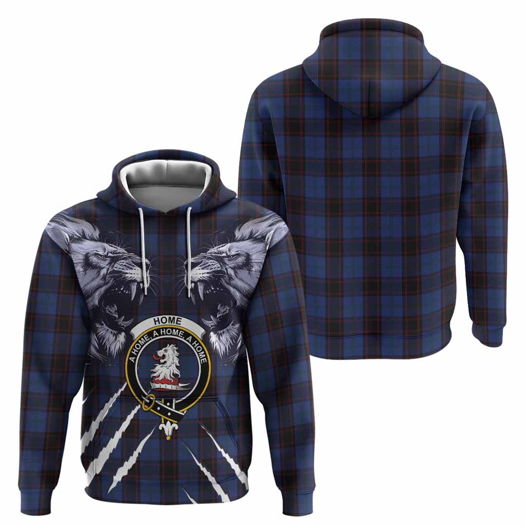 Home (Hume) Tartan Crest Hoodie Ferocious Lion Style
