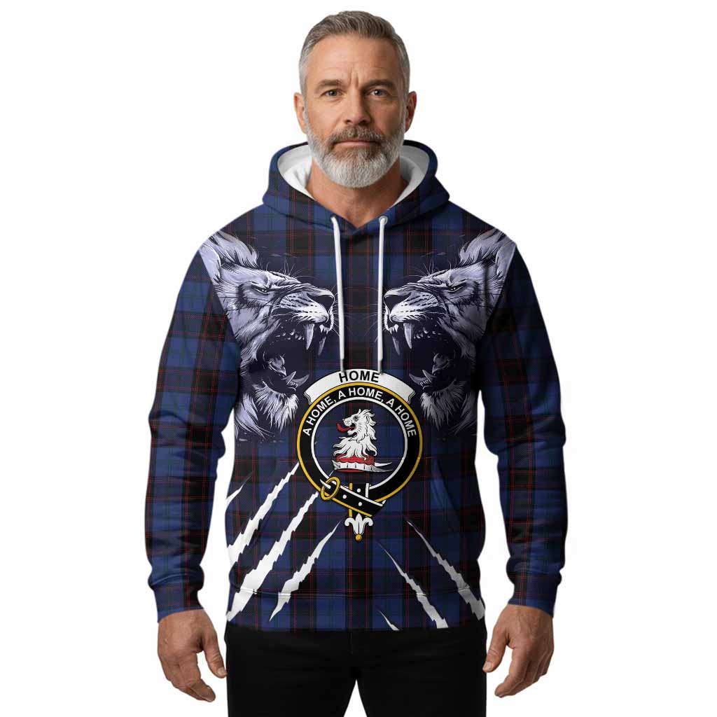 Home (Hume) Tartan Crest Hoodie Ferocious Lion Style
