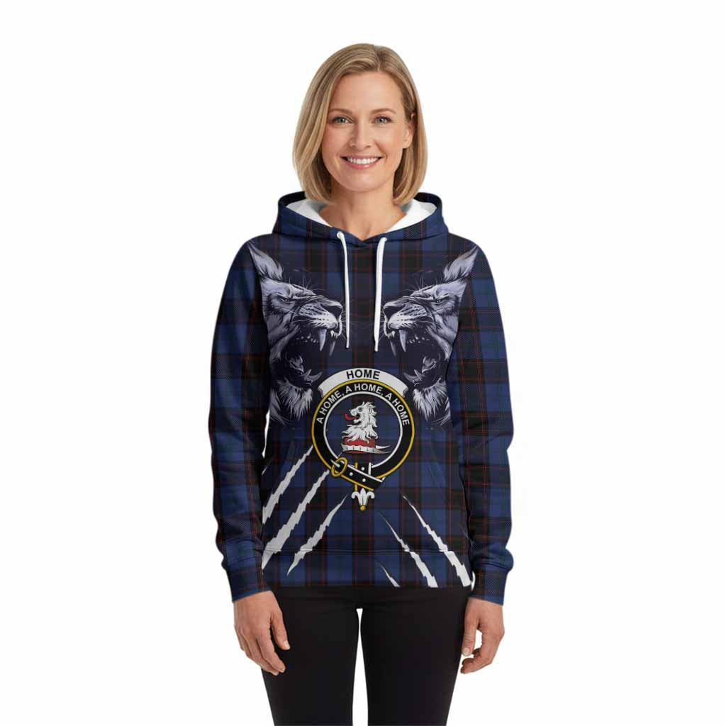 Home (Hume) Tartan Crest Hoodie Ferocious Lion Style