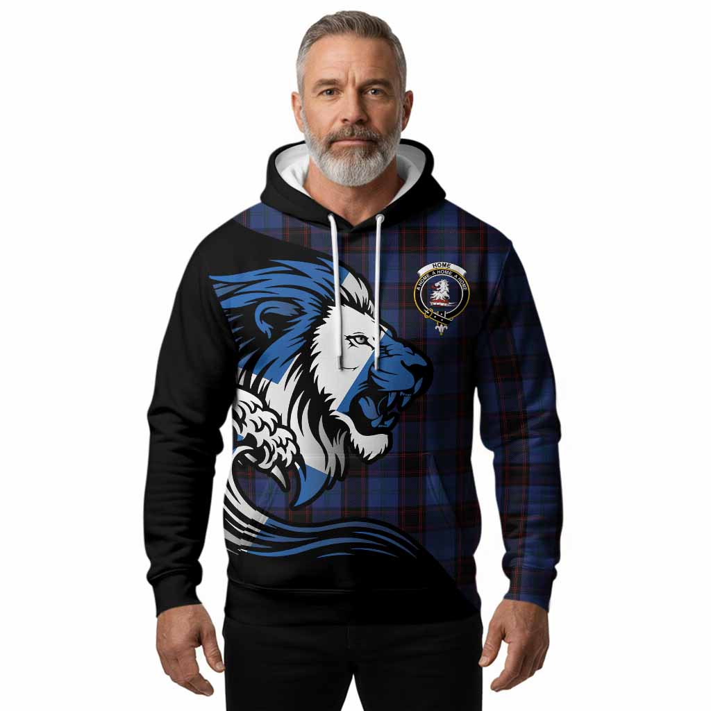 Home (Hume) Tartan Crest Hoodie Scottish Golden Lions Wave Flow