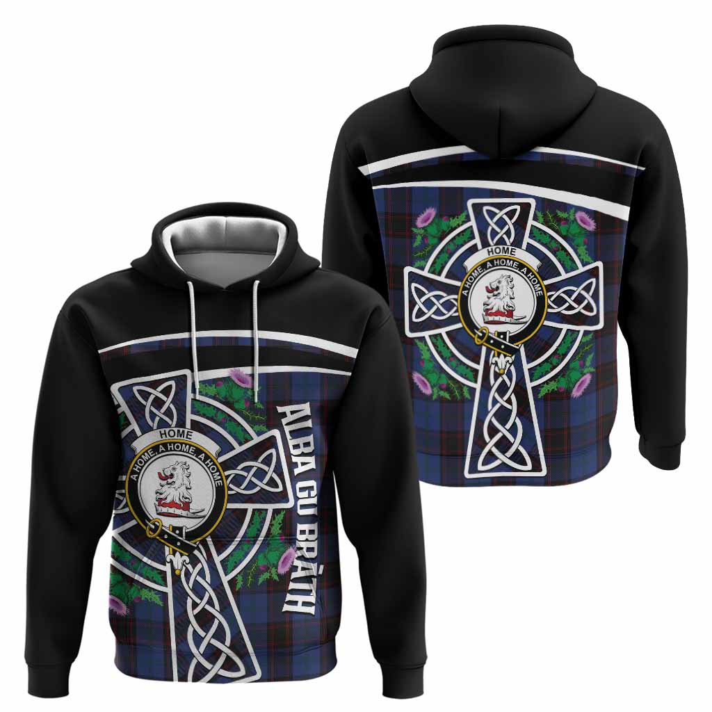 Home (Hume) Tartan Crest Hoodie Scottish Thistle Celtic Cross Alba Gu Brath