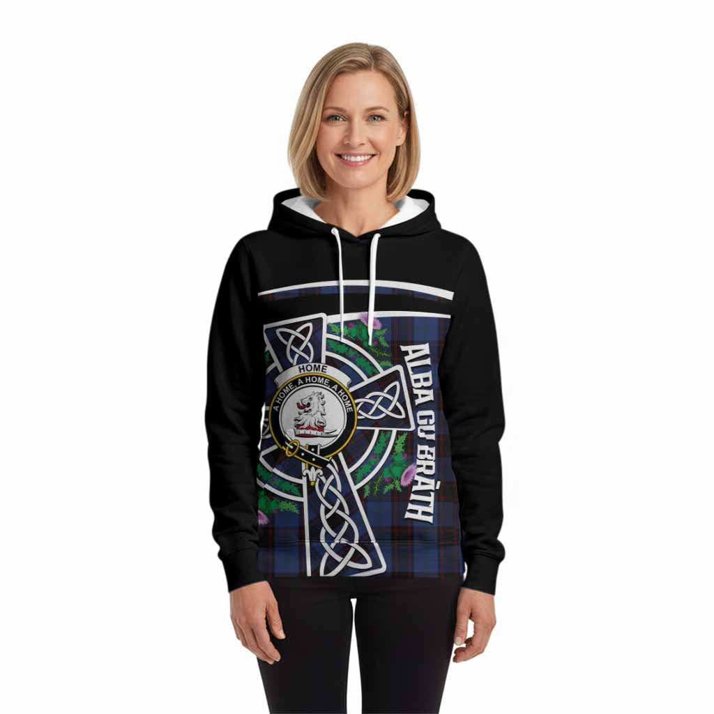 Home (Hume) Tartan Crest Hoodie Scottish Thistle Celtic Cross Alba Gu Brath